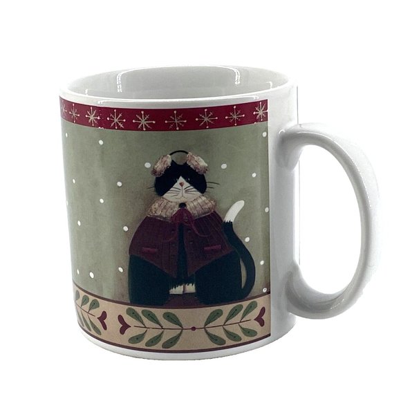 Oneida Christmas Mug Cats Holiday Stoneware Fiddlestix Microwave Dishwasher Safe - Picture 2 of 8